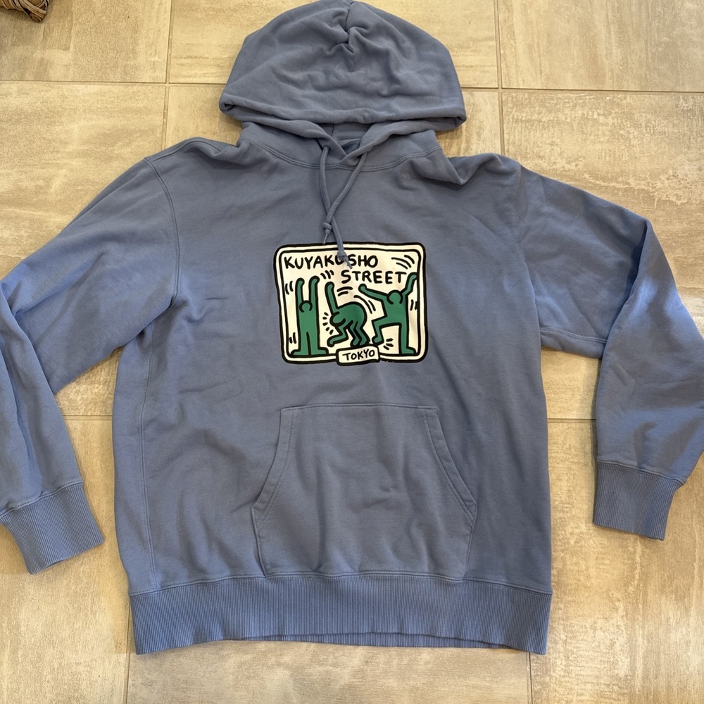 Keith Haring x Uniqlo Kuyakusho street Tokyo hoodie Size XL Blue Graphic